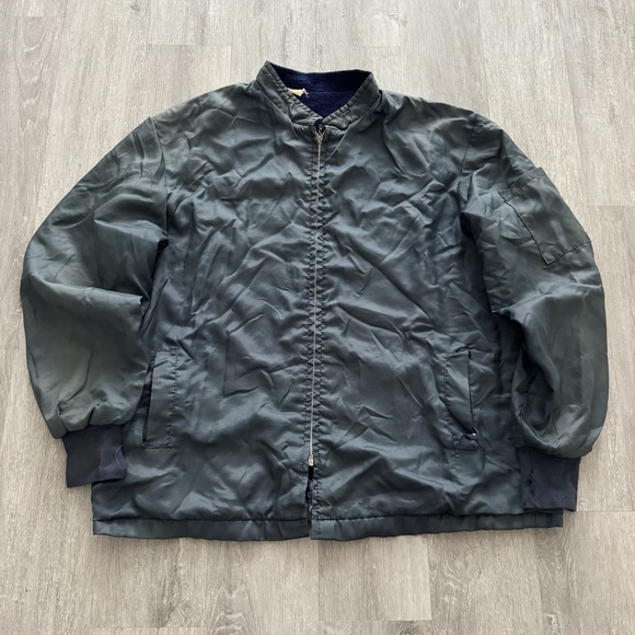 Vintage Faded Workwear Bomber Jacket Adult Fleece Lined BlueZip Up 70s 80s